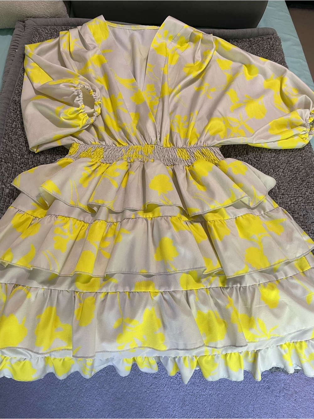 Yellow Floral Tiered Dress with Smocked Waist